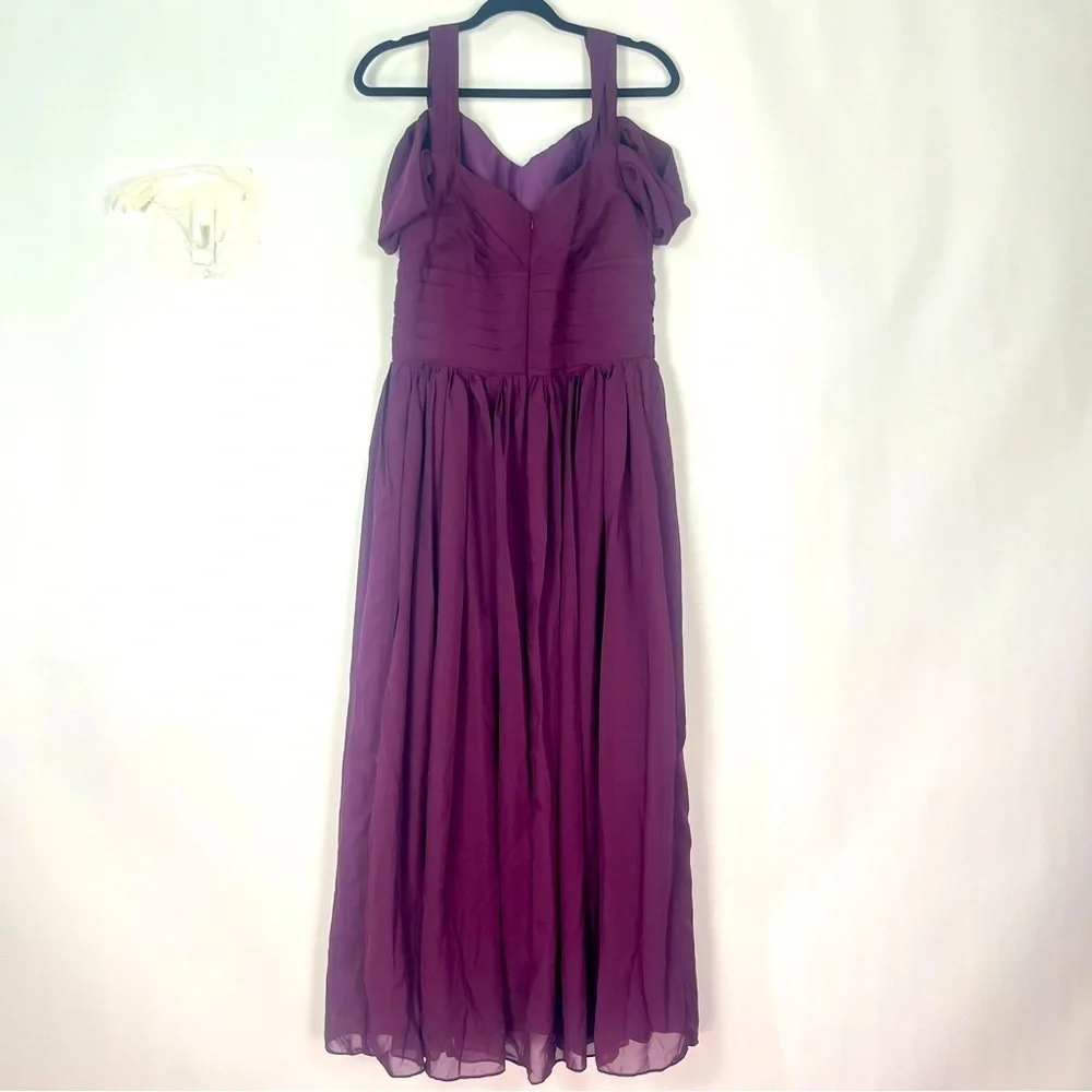 Purple Eggplant Off Shoulder Ruched Chiffon Dress Sweetheart Neck Sz 14